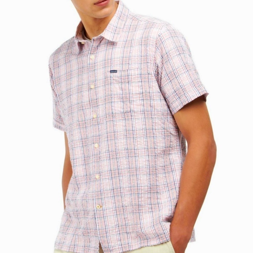 NWT Barbour Men's Deanhill Short Sleeve Button Down Seersucker Summer Shirt
